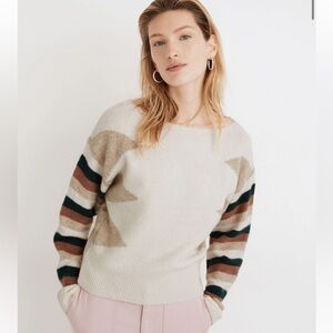 Madewell Stripe-Sleeve Geo Pullover Sweater Large - antique cream boat neck